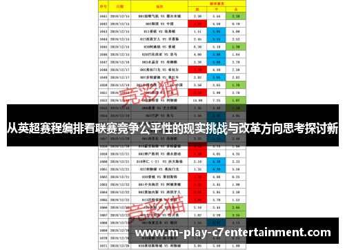 从英超赛程编排看联赛竞争公平性的现实挑战与改革方向思考探讨新 从英超赛程编排看联赛竞争公平性的现实挑战与改革方向思考探讨新